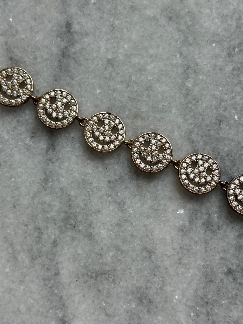 Gold Natural Zircon Pave Smile Face Bracelet